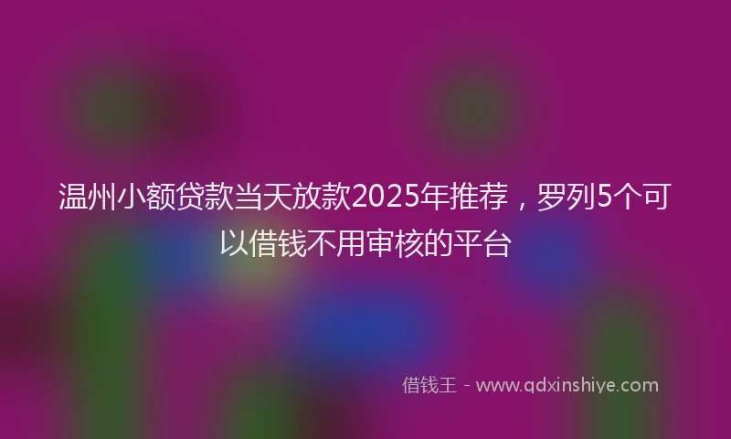 温州小额贷款当天放款2025年推荐，罗列5个可以借钱不用审核的平台