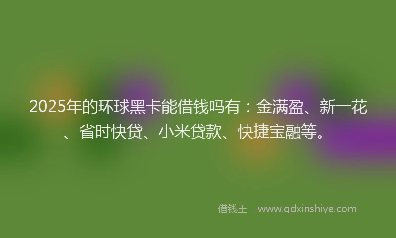 2025年的环球黑卡能借钱吗有：金满盈、新一花、省时快贷、小米贷款、快捷宝融等。