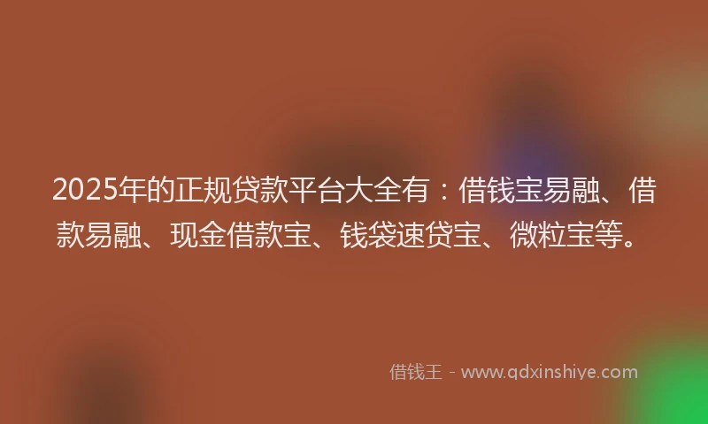 2025年的正规贷款平台大全有：借钱宝易融、借款易融、现金借款宝、钱袋速贷宝、微粒宝等。