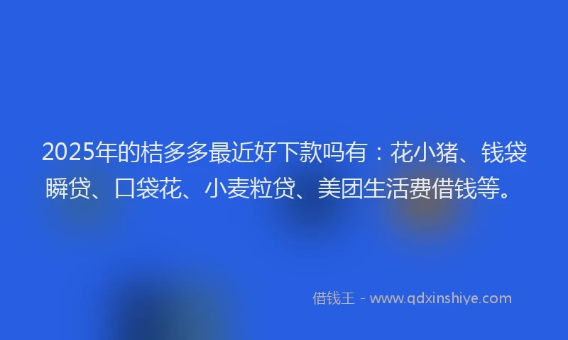 2025年的桔多多最近好下款吗有：花小猪、钱袋瞬贷、口袋花、小麦粒贷、美团生活费借钱等。