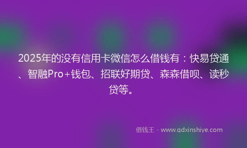 2025年的没有信用卡微信怎么借钱有：快易贷通、智融Pro+钱包、招联好期贷、森森借呗、读秒贷等。