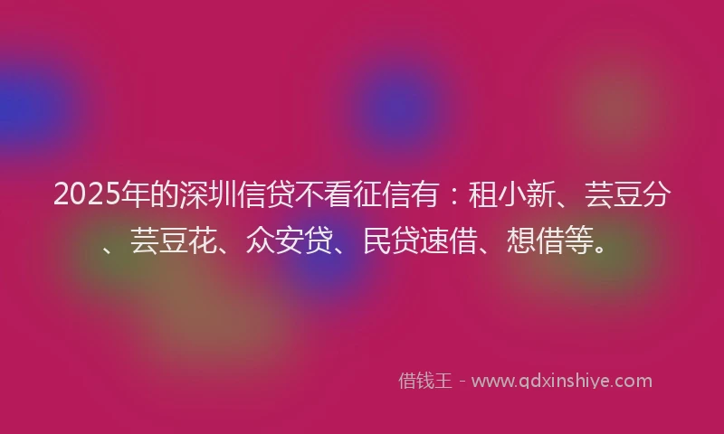 2025年的深圳信贷不看征信有：租小新、芸豆分、芸豆花、众安贷、民贷速借、想借等。