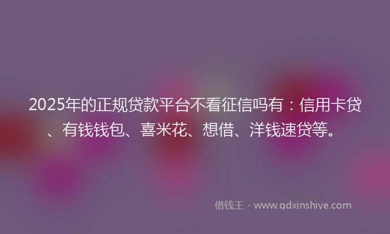 2025年的正规贷款平台不看征信吗有：信用卡贷、有钱钱包、喜米花、想借、洋钱速贷等。