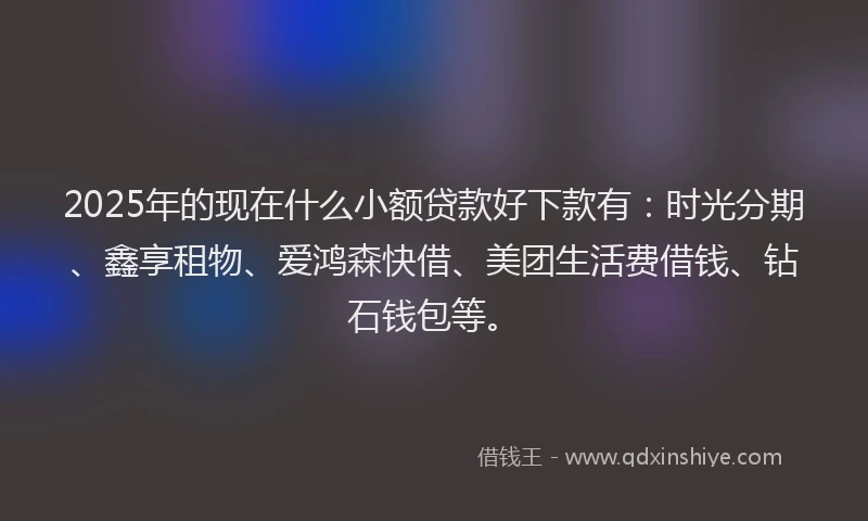 2025年的现在什么小额贷款好下款有：时光分期、鑫享租物、爱鸿森快借、美团生活费借钱、钻石钱包等。