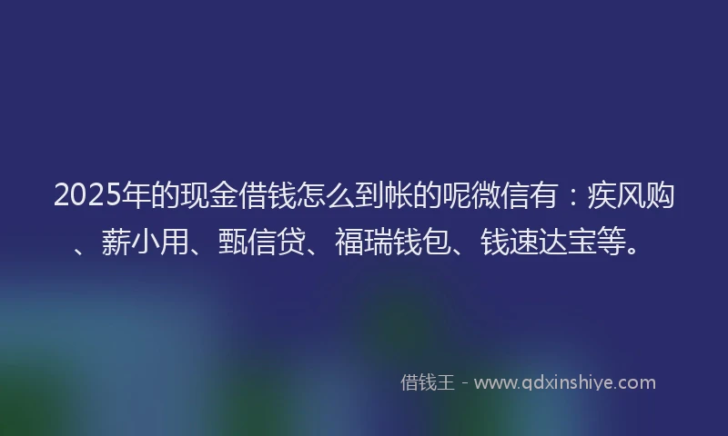 2025年的现金借钱怎么到帐的呢微信有：疾风购、薪小用、甄信贷、福瑞钱包、钱速达宝等。