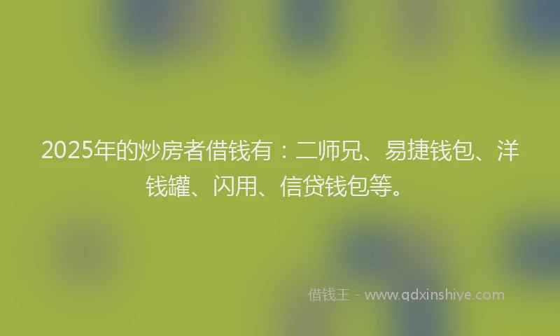 2025年的炒房者借钱有：二师兄、易捷钱包、洋钱罐、闪用、信贷钱包等。