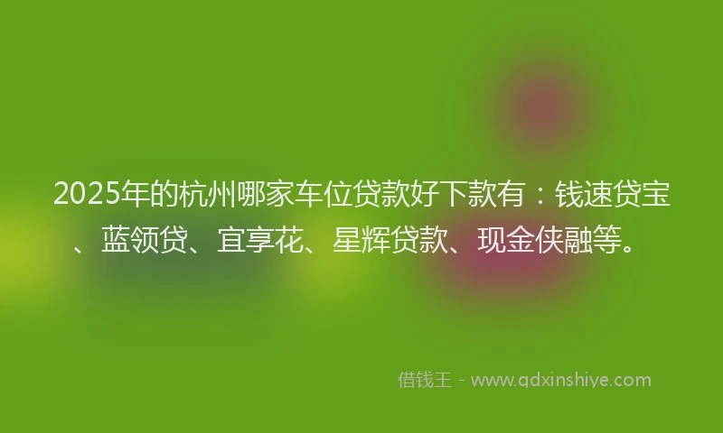 2025年的杭州哪家车位贷款好下款有：钱速贷宝、蓝领贷、宜享花、星辉贷款、现金侠融等。