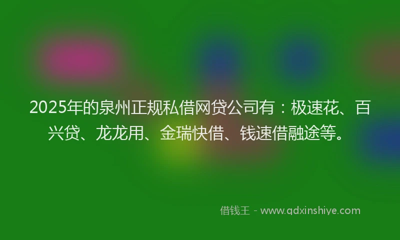 2025年的泉州正规私借网贷公司有：极速花、百兴贷、龙龙用、金瑞快借、钱速借融途等。