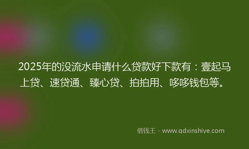 2025年的没流水申请什么贷款好下款有：壹起马上贷、速贷通、臻心贷、拍拍用、哆哆钱包等。