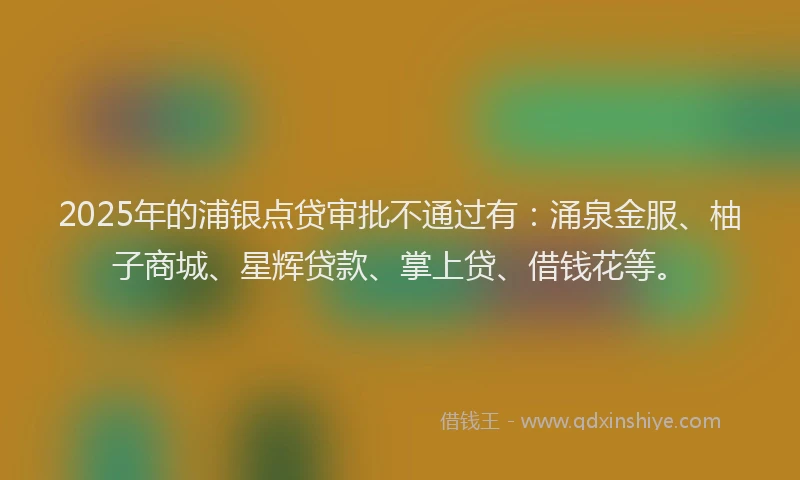 2025年的浦银点贷审批不通过有：涌泉金服、柚子商城、星辉贷款、掌上贷、借钱花等。