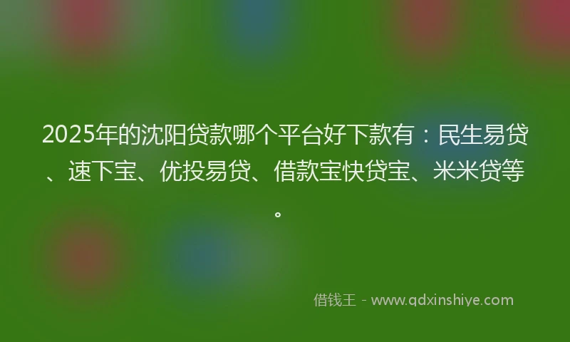 2025年的沈阳贷款哪个平台好下款有：民生易贷、速下宝、优投易贷、借款宝快贷宝、米米贷等。