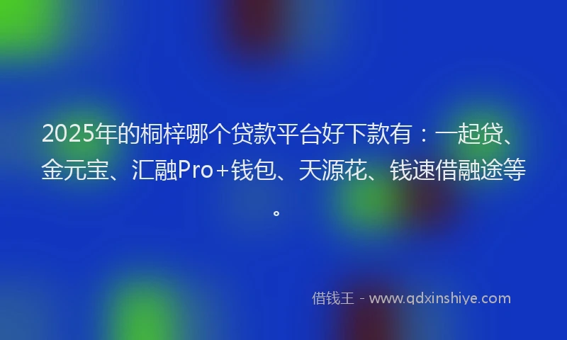 2025年的桐梓哪个贷款平台好下款有：一起贷、金元宝、汇融Pro+钱包、天源花、钱速借融途等。