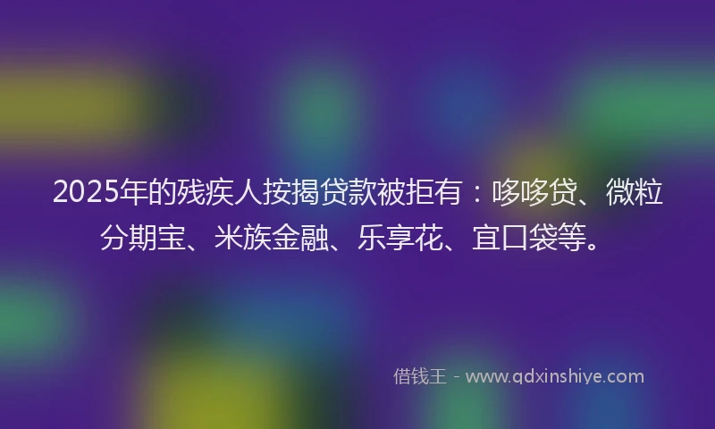 2025年的残疾人按揭贷款被拒有：哆哆贷、微粒分期宝、米族金融、乐享花、宜口袋等。