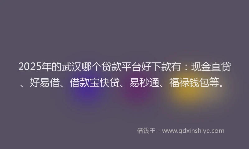 2025年的武汉哪个贷款平台好下款有：现金直贷、好易借、借款宝快贷、易秒通、福禄钱包等。