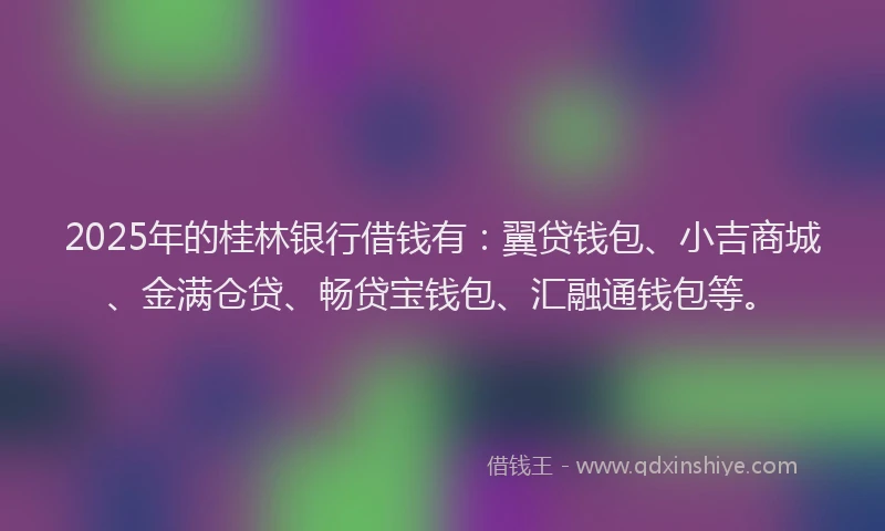 2025年的桂林银行借钱有：翼贷钱包、小吉商城、金满仓贷、畅贷宝钱包、汇融通钱包等。