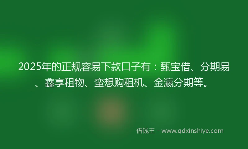 2025年的正规容易下款口子有：甄宝借、分期易、鑫享租物、蛮想购租机、金瀛分期等。