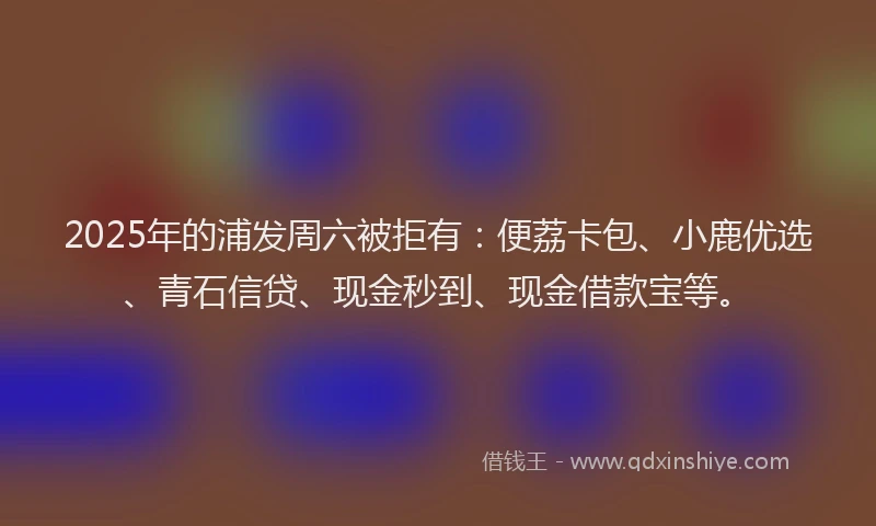 2025年的浦发周六被拒有：便荔卡包、小鹿优选、青石信贷、现金秒到、现金借款宝等。