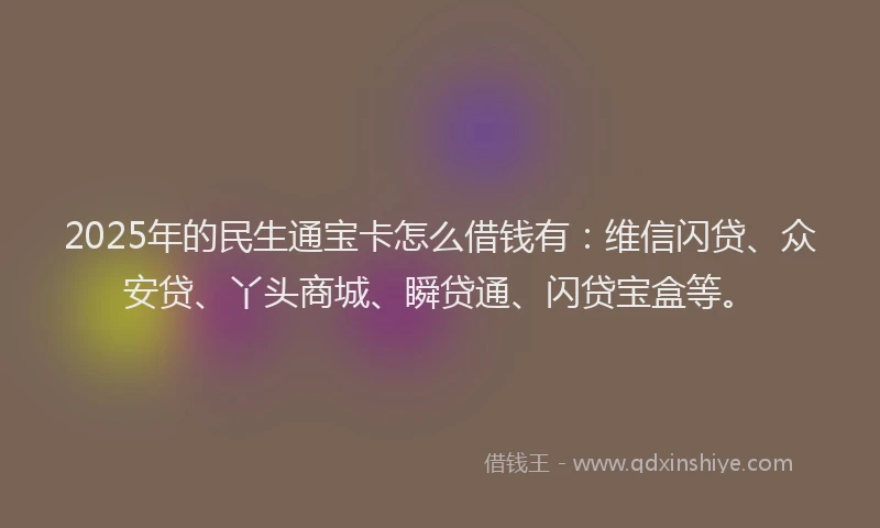2025年的民生通宝卡怎么借钱有：维信闪贷、众安贷、丫头商城、瞬贷通、闪贷宝盒等。