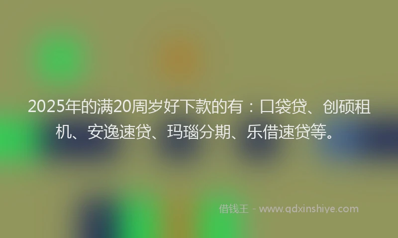 2025年的满20周岁好下款的有：口袋贷、创硕租机、安逸速贷、玛瑙分期、乐借速贷等。
