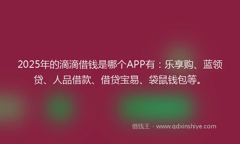 2025年的滴滴借钱是哪个APP有：乐享购、蓝领贷、人品借款、借贷宝易、袋鼠钱包等。