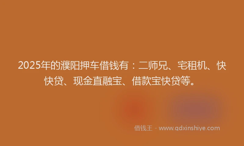 2025年的濮阳押车借钱有：二师兄、宅租机、快快贷、现金直融宝、借款宝快贷等。