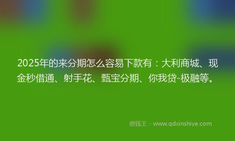 2025年的来分期怎么容易下款有：大利商城、现金秒借通、射手花、甄宝分期、你我贷-极融等。