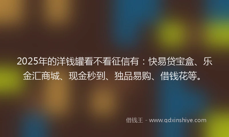 2025年的洋钱罐看不看征信有：快易贷宝盒、乐金汇商城、现金秒到、独品易购、借钱花等。