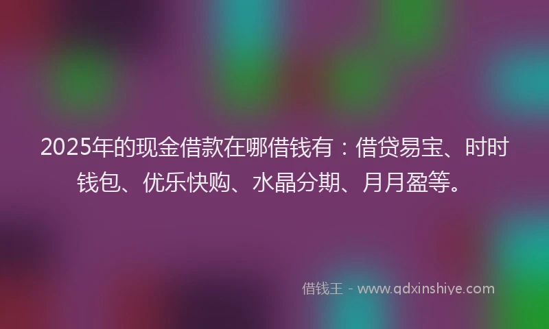 2025年的现金借款在哪借钱有：借贷易宝、时时钱包、优乐快购、水晶分期、月月盈等。