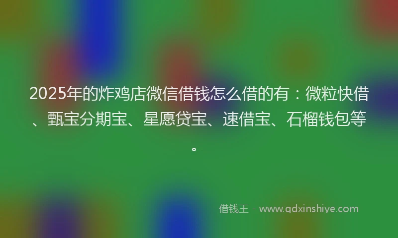 2025年的炸鸡店微信借钱怎么借的有：微粒快借、甄宝分期宝、星愿贷宝、速借宝、石榴钱包等。