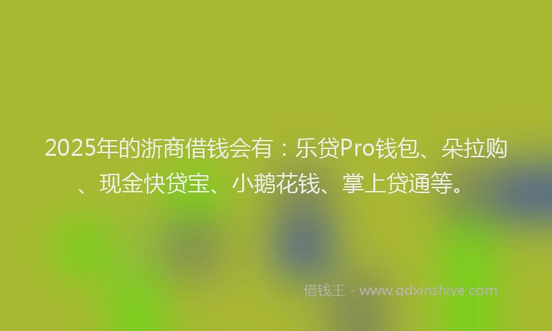 2025年的浙商借钱会有：乐贷Pro钱包、朵拉购、现金快贷宝、小鹅花钱、掌上贷通等。