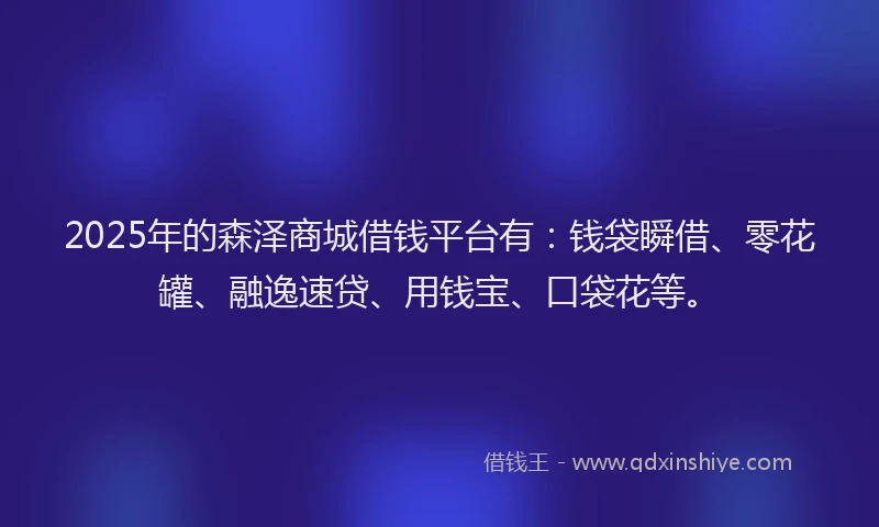 2025年的森泽商城借钱平台有：钱袋瞬借、零花罐、融逸速贷、用钱宝、口袋花等。