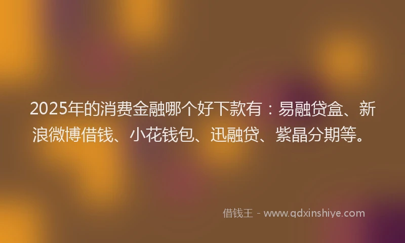 2025年的消费金融哪个好下款有：易融贷盒、新浪微博借钱、小花钱包、迅融贷、紫晶分期等。
