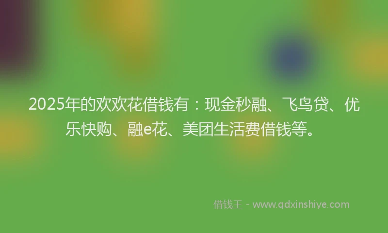 2025年的欢欢花借钱有：现金秒融、飞鸟贷、优乐快购、融e花、美团生活费借钱等。