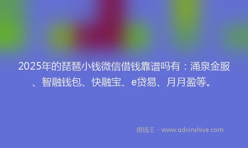 2025年的琵琶小钱微信借钱靠谱吗有：涌泉金服、智融钱包、快融宝、e贷易、月月盈等。