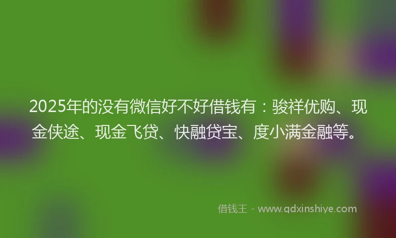 2025年的没有微信好不好借钱有：骏祥优购、现金侠途、现金飞贷、快融贷宝、度小满金融等。