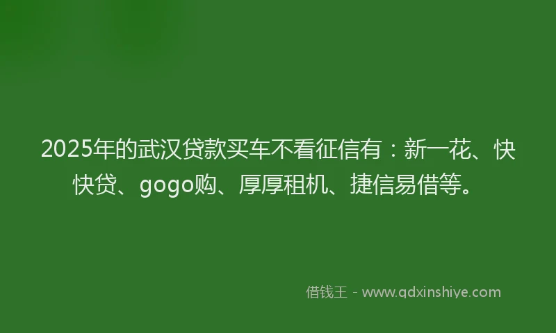 2025年的武汉贷款买车不看征信有：新一花、快快贷、gogo购、厚厚租机、捷信易借等。