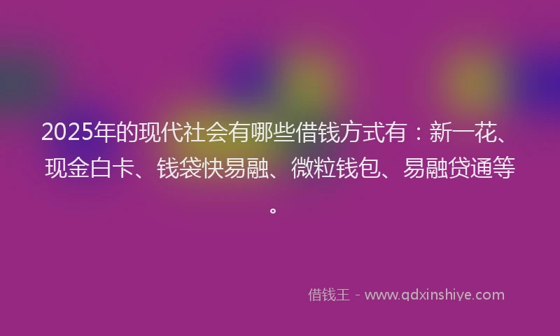 2025年的现代社会有哪些借钱方式有：新一花、现金白卡、钱袋快易融、微粒钱包、易融贷通等。