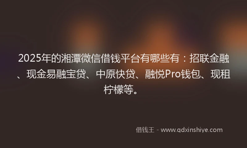 2025年的湘潭微信借钱平台有哪些有：招联金融、现金易融宝贷、中原快贷、融悦Pro钱包、现租柠檬等。