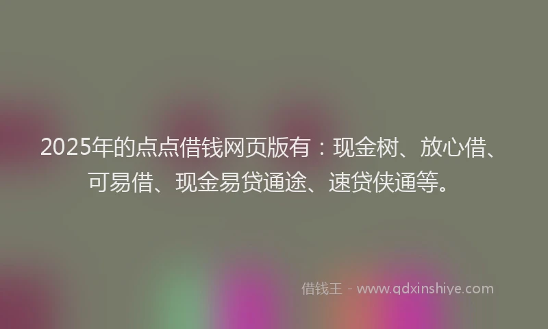 2025年的点点借钱网页版有：现金树、放心借、可易借、现金易贷通途、速贷侠通等。