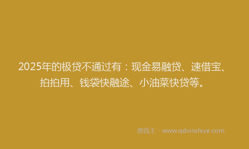 2025年的极贷不通过有：现金易融贷、速借宝、拍拍用、钱袋快融途、小油菜快贷等。