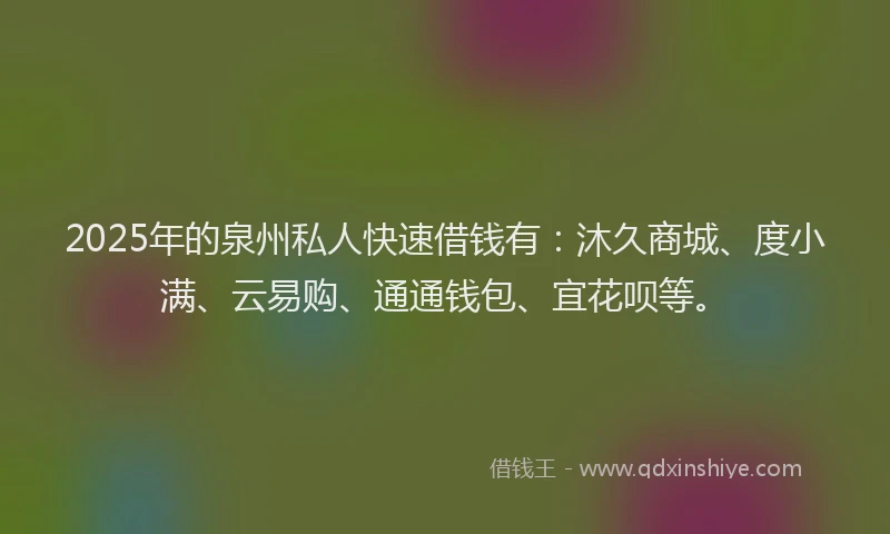 2025年的泉州私人快速借钱有：沐久商城、度小满、云易购、通通钱包、宜花呗等。
