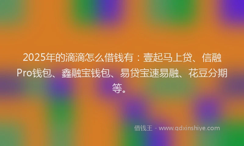 2025年的滴滴怎么借钱有：壹起马上贷、信融Pro钱包、鑫融宝钱包、易贷宝速易融、花豆分期等。