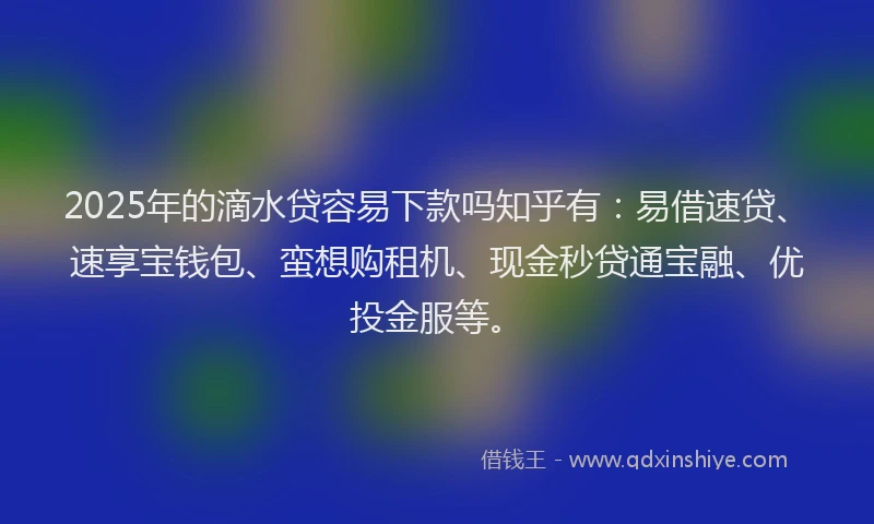 2025年的滴水贷容易下款吗知乎有：易借速贷、速享宝钱包、蛮想购租机、现金秒贷通宝融、优投金服等。