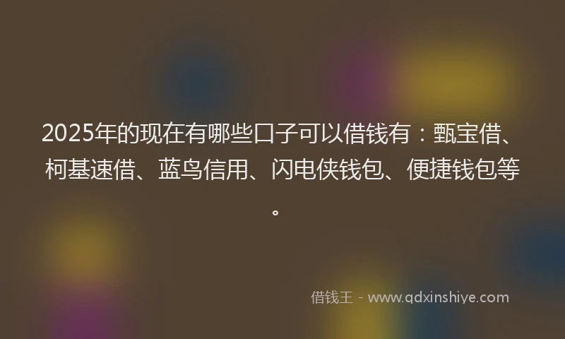 2025年的现在有哪些口子可以借钱有：甄宝借、柯基速借、蓝鸟信用、闪电侠钱包、便捷钱包等。