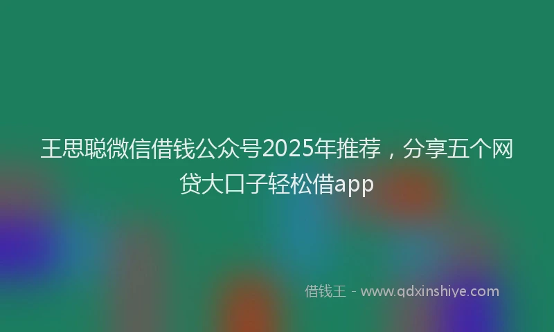 王思聪微信借钱公众号2025年推荐，分享五个网贷大口子轻松借app