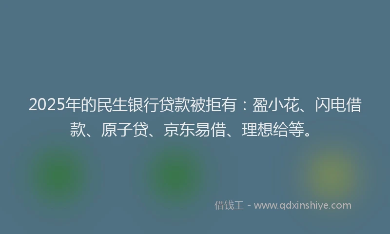 2025年的民生银行贷款被拒有：盈小花、闪电借款、原子贷、京东易借、理想给等。