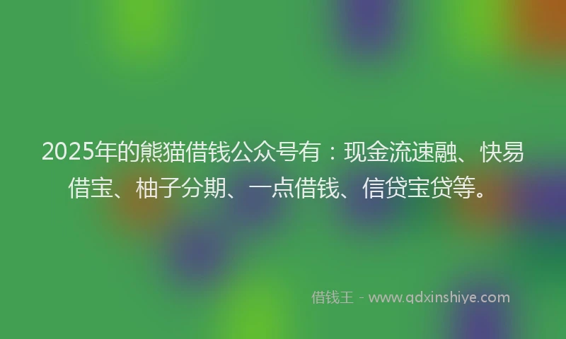 2025年的熊猫借钱公众号有：现金流速融、快易借宝、柚子分期、一点借钱、信贷宝贷等。