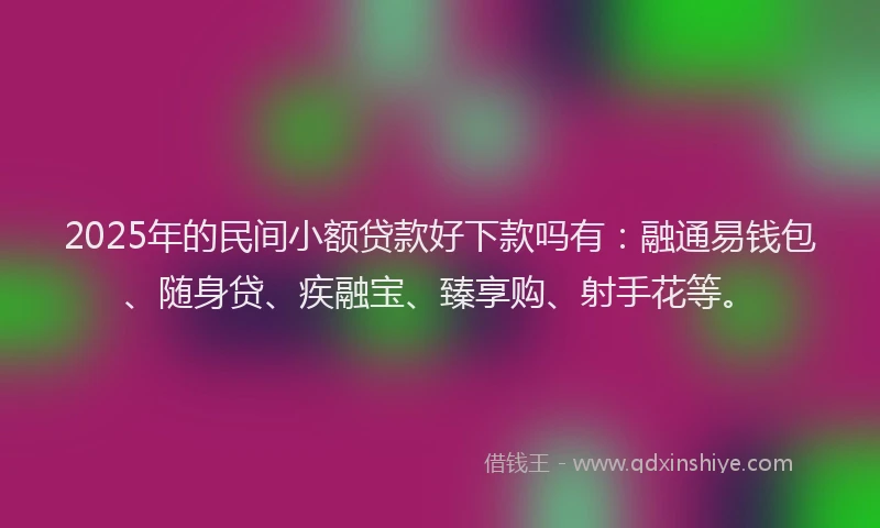2025年的民间小额贷款好下款吗有：融通易钱包、随身贷、疾融宝、臻享购、射手花等。