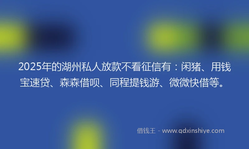 2025年的湖州私人放款不看征信有：闲猪、用钱宝速贷、森森借呗、同程提钱游、微微快借等。