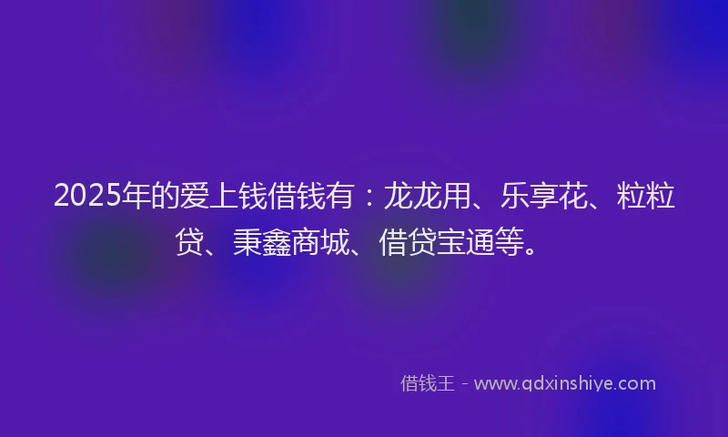 2025年的爱上钱借钱有：龙龙用、乐享花、粒粒贷、秉鑫商城、借贷宝通等。